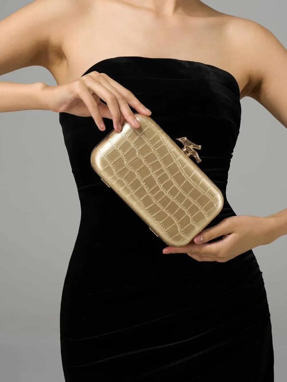 Women's Gold Pu Leather Clutch Purse Formal Chain Evening Wedding Bag
